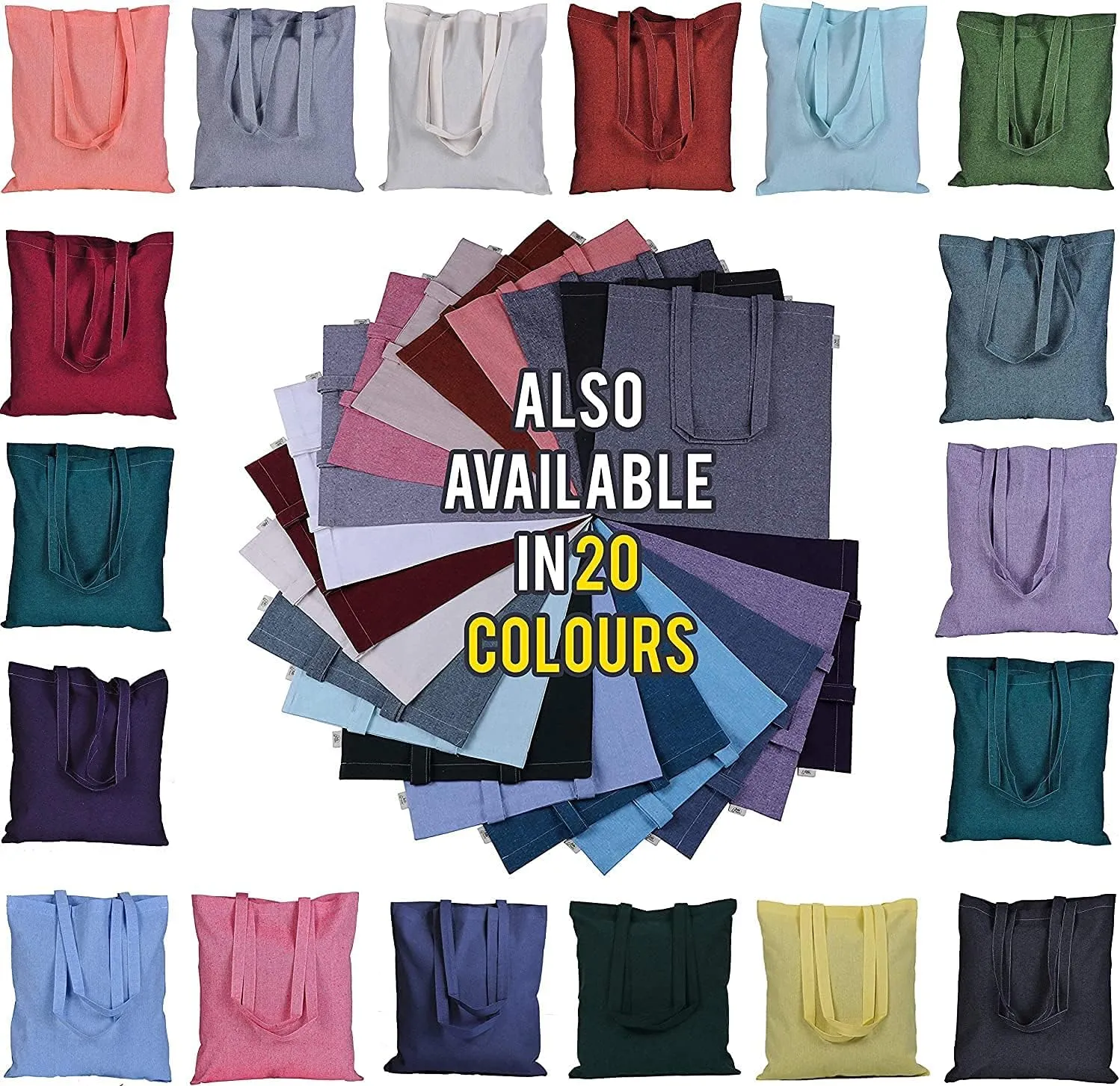 ATMOS GREEN 12 pack GLACIER Color 15 X 16 inch with 27" long handle 5.5 Oz Recycled cotton reusable grocery bags ecofriendly super strong great choice for schools promotion branding MADE in INDIA