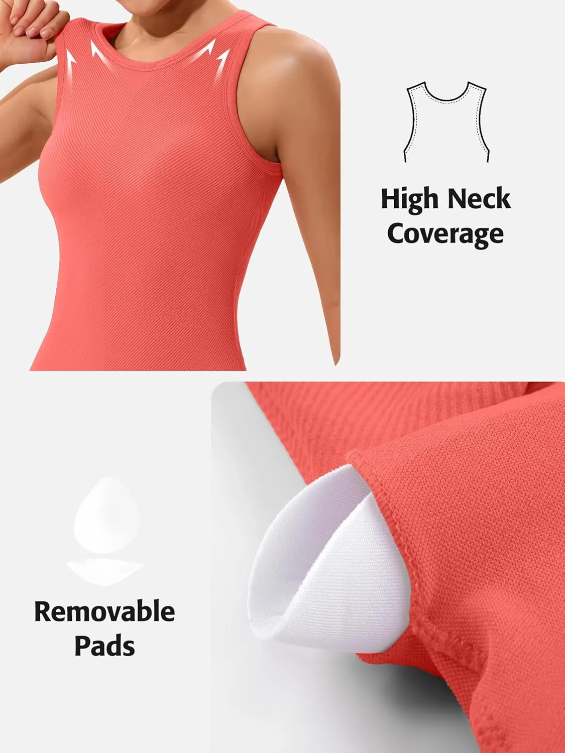 ATTRACO Workout Tank Tops for Women Seamless Full Length Gym Tops Athletic Yoga Top Built in Bra