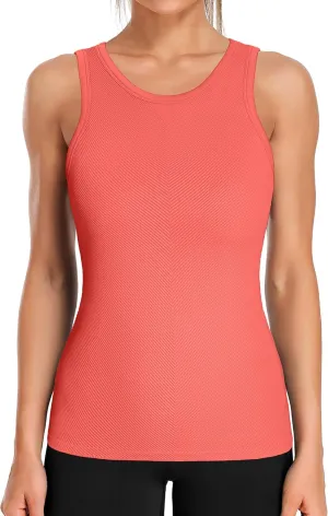 ATTRACO Workout Tank Tops for Women Seamless Full Length Gym Tops Athletic Yoga Top Built in Bra