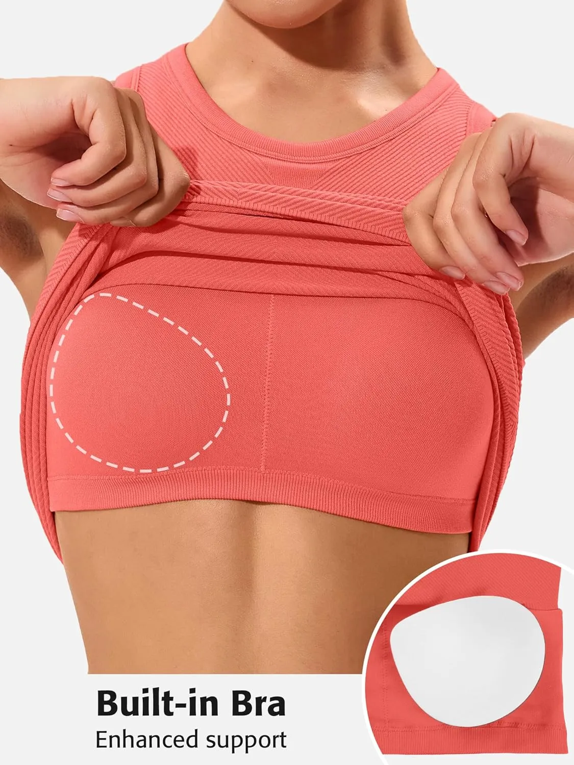 ATTRACO Workout Tank Tops for Women Seamless Full Length Gym Tops Athletic Yoga Top Built in Bra