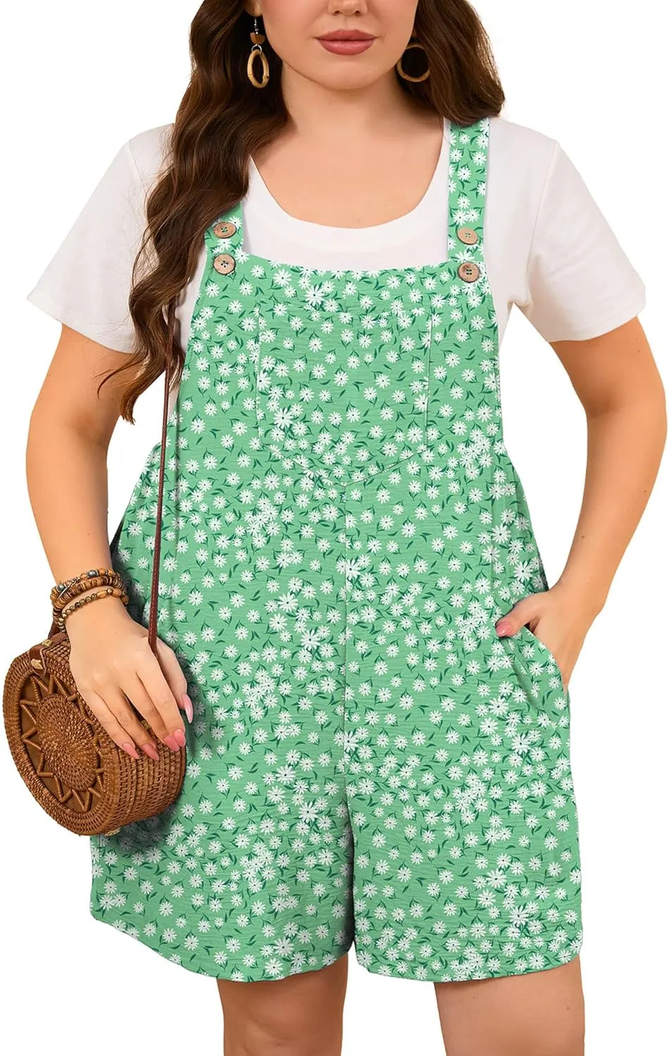 AusLook Plus Size Women's Summer Casual Short Overalls Adjustable Loose Rompers with Pockets 2025 Jumpsuits for Women
