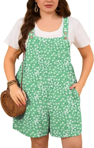 AusLook Plus Size Women's Summer Casual Short Overalls Adjustable Loose Rompers with Pockets 2025 Jumpsuits for Women