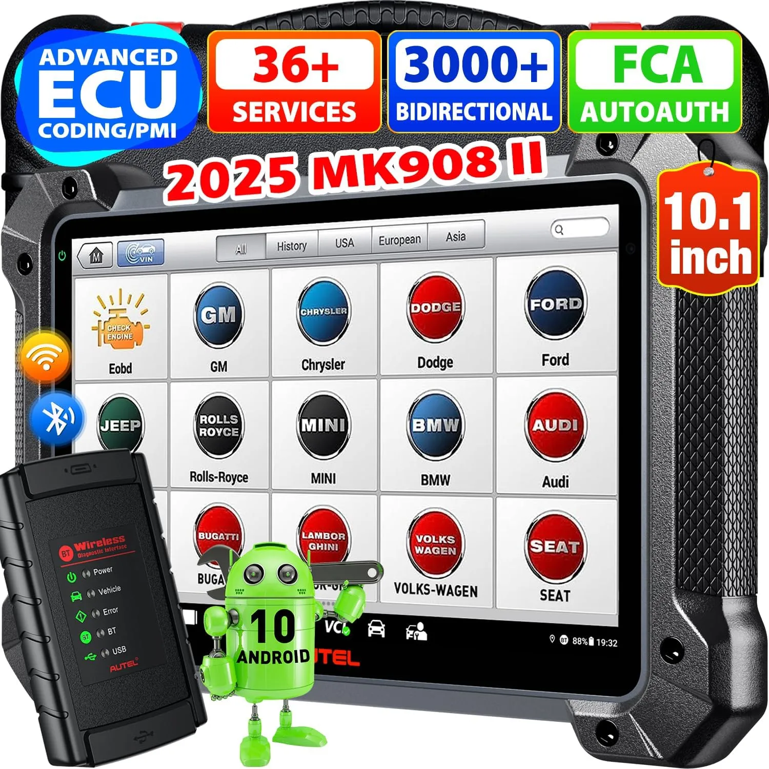 Autel MaxiCOM MK908 II Scanner: 2025 Up of MK908 MS906 PRO MP900BT MS906BT, ECU Coding as Elite 2 PRO MK908 Pro II MS908S Pro II, 38  Service, 3K  Bidirectional Tool, OS 10, OE All Sys, Auto Scan 2.0