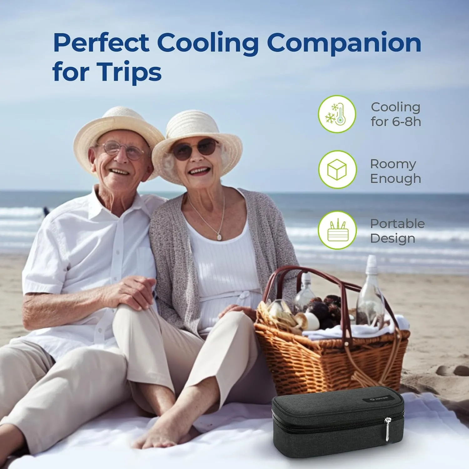 AUVON Portable Insulin Cooler Travel Case, Insulated Diabetic Bag with 2 x 160g Ice Packs for 6-8h Cooling Time, Medication Cooler Bag for Insulin Pens and Blood Glucose Monitor Supplies - Black