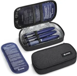 AUVON Portable Insulin Cooler Travel Case, Insulated Diabetic Bag with 2 x 160g Ice Packs for 6-8h Cooling Time, Medication Cooler Bag for Insulin Pens and Blood Glucose Monitor Supplies - Black