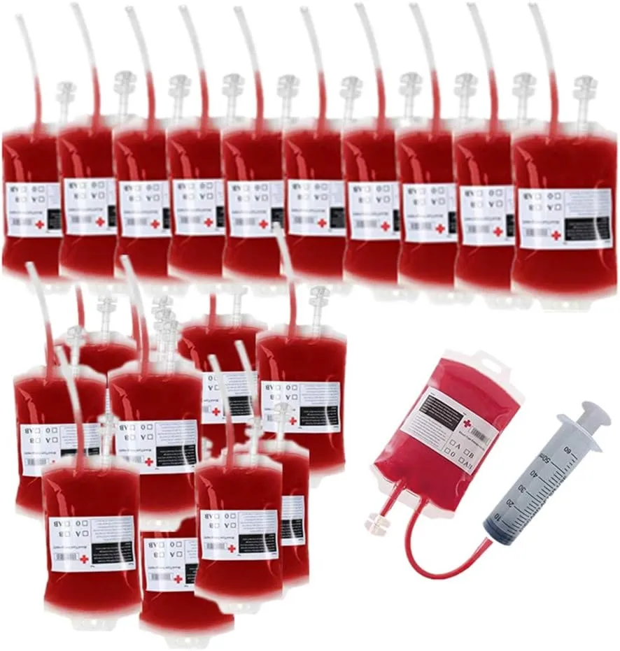 Aweilan PVC Blood Bags for IV Bags, Halloween Cups, Drink Pouches - Zombie/Vampire Party Supplies (Pack of 20)