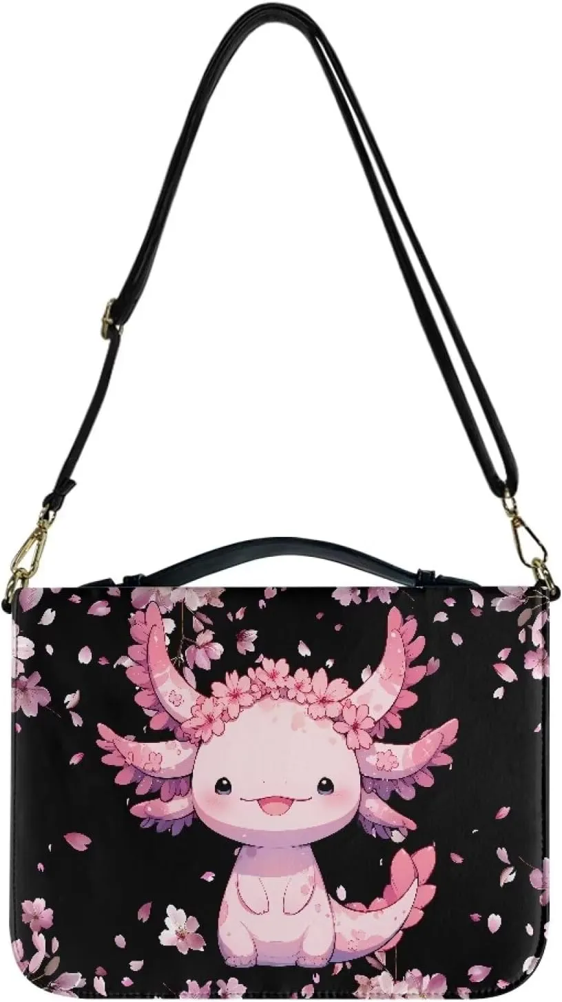 Axolotl Bible Cover for Women Religious Cherry Blossom Waterproof Church Bag Tote Bags Storage Accessories