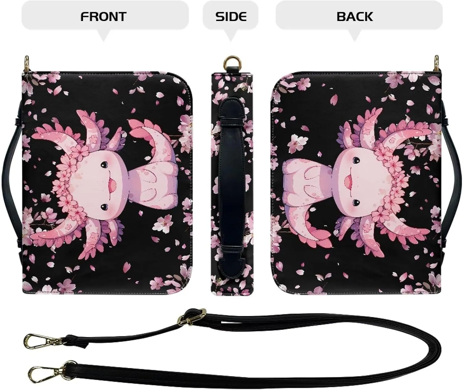 Axolotl Bible Cover for Women Religious Cherry Blossom Waterproof Church Bag Tote Bags Storage Accessories