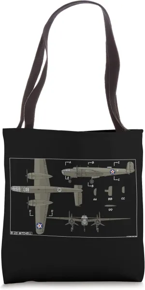 B-25 Mitchell American WW2 Bomber Plane Color Diagram Tote Bag