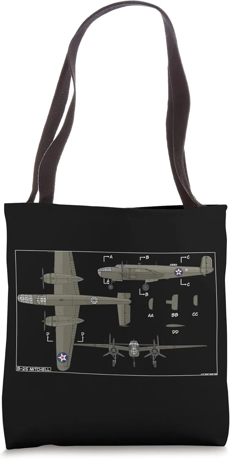 B-25 Mitchell American WW2 Bomber Plane Color Diagram Tote Bag