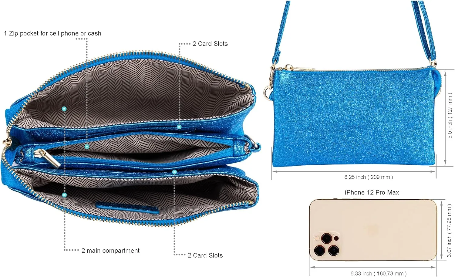 B BRENTANO Vegan Leather Multi-Pocket Crossbody Purse/Clutch with Card Slots, Removable Wristlet & Adjustable Shoulder Strap