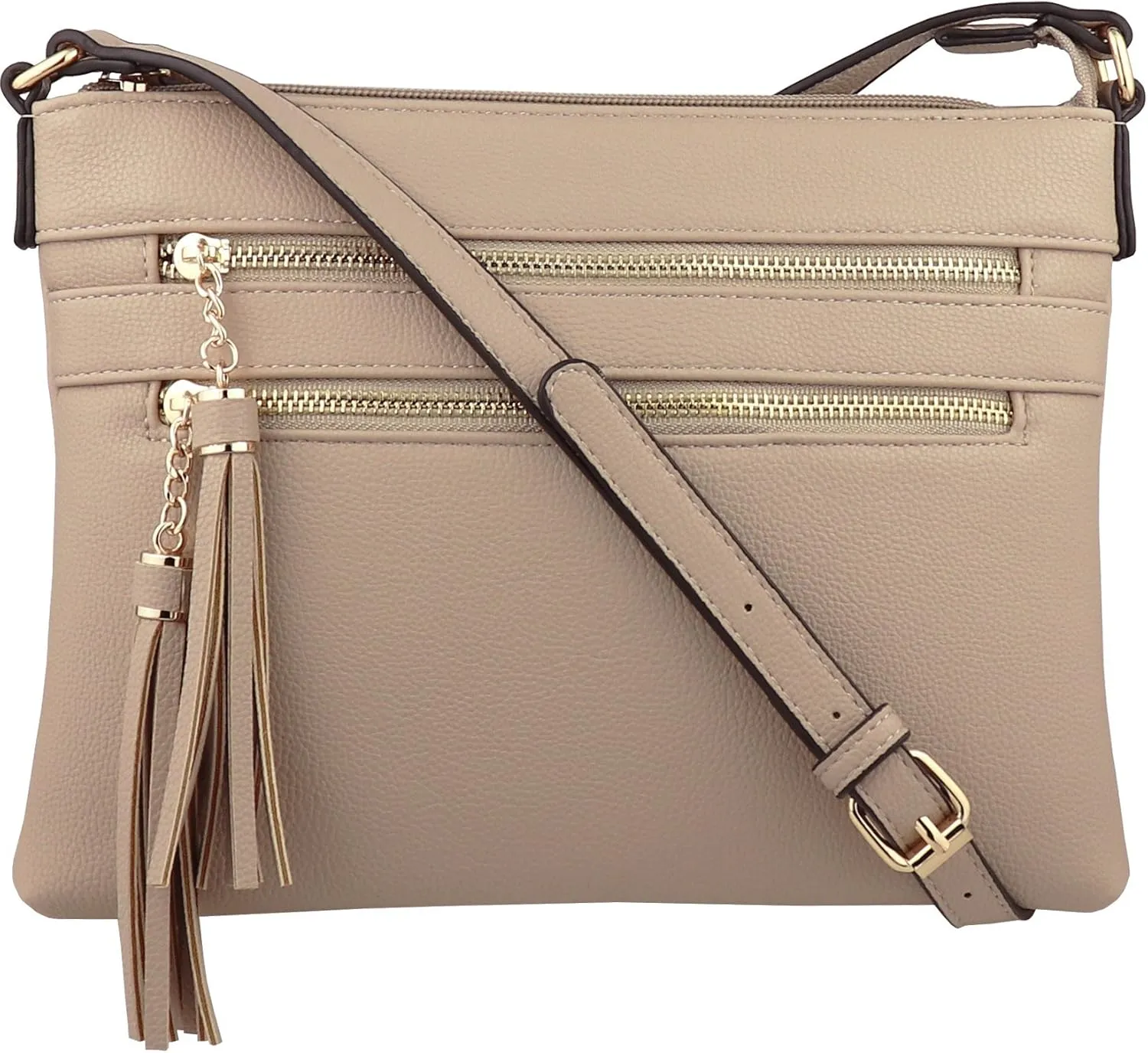B BRENTANO Vegan Multi-Zipper Crossbody Handbag Purse with Tassel Accents