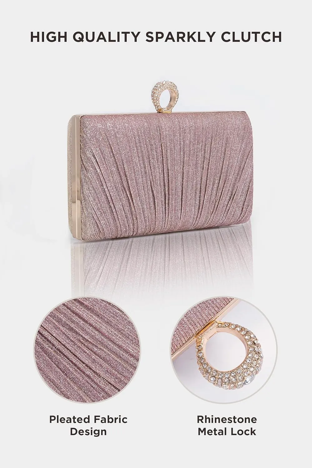 BABEYOND Clutch Purses for Women - Evening Bag Glitter Pleated Clutch for Bride Party Prom Wedding