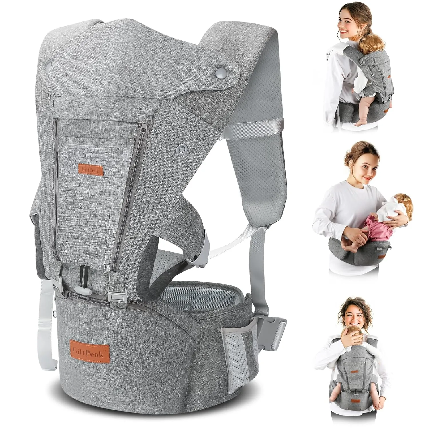 Baby Carrier Newborn to Toddler- 6 in 1 Baby Carrier with Hip Seat, Baby Body Holder with Back Support, Ergonomic, Cozy and Lightweight Infant Carrier Backpack Carrier,