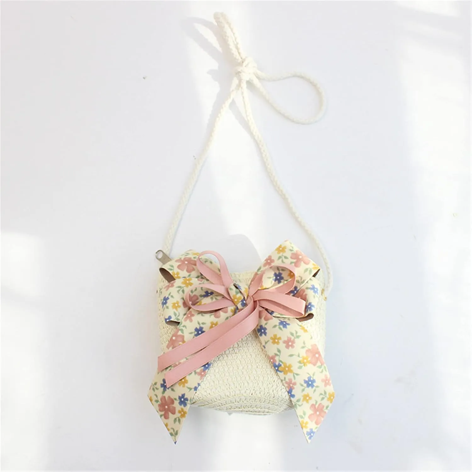 Baby Girls Flower Wide Brim Hat Sun Beach Straw Flower Hats with Cute Shoulder Bag(M1)