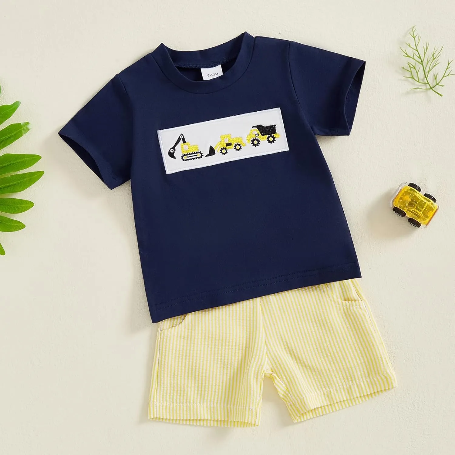 Baby Toddler Boy Summer Clothes Tractor Embroidery Short Sleeve T-shirt Plaid Shorts Set 6M 12M 18M 2T 3T 2Pcs Outfit