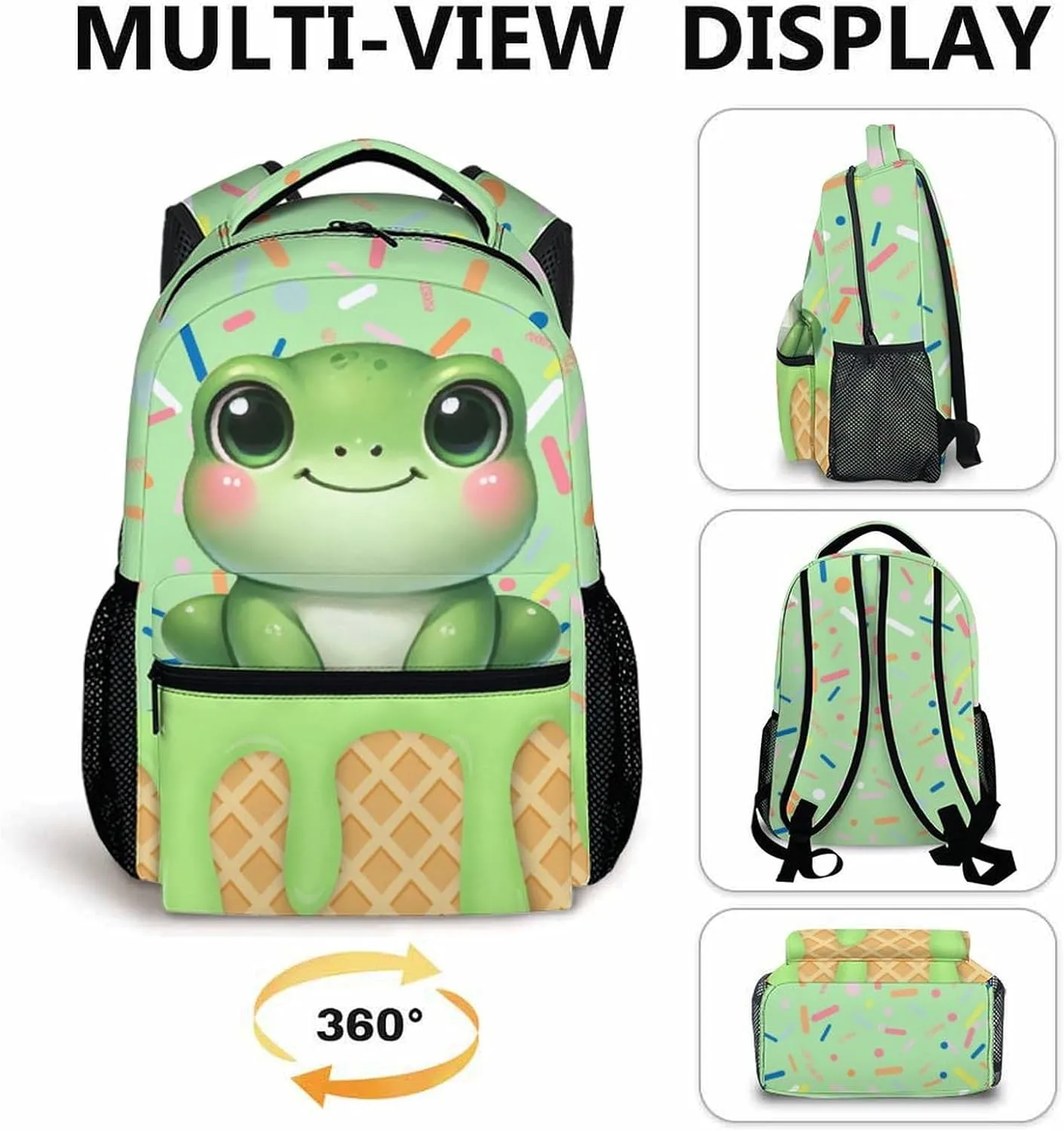 Backpack for Kids, Frog Bookbag, 17 Inch Cute Girls Schoolbag for Gift, Casual Book Bag for Preschool Elementary Kindergarten School Travel Camping