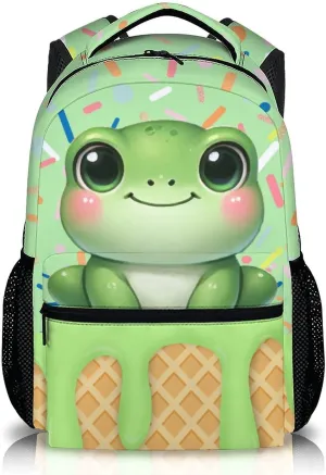 Backpack for Kids, Frog Bookbag, 17 Inch Cute Girls Schoolbag for Gift, Casual Book Bag for Preschool Elementary Kindergarten School Travel Camping