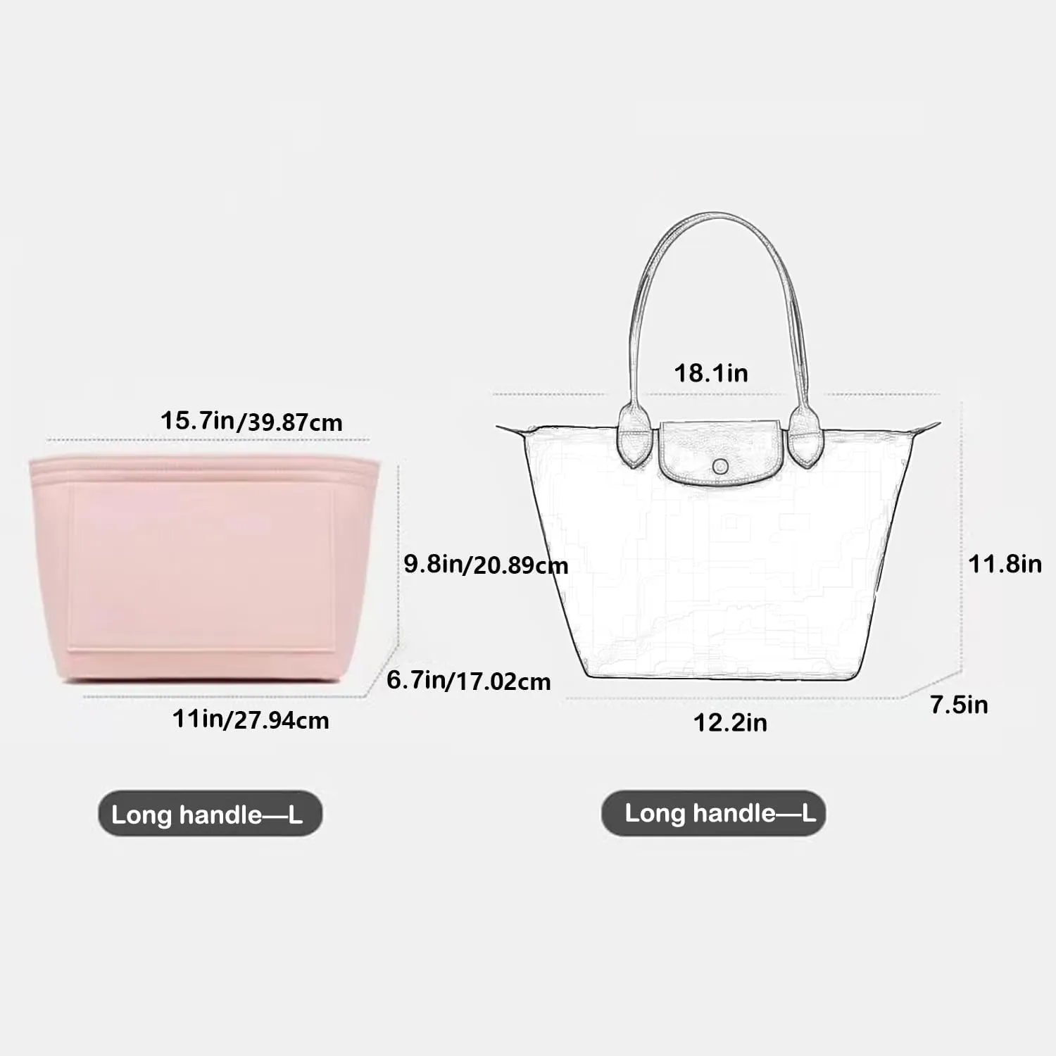 Bag Insert Organizer, purse accessories, Suitable For Longchamp long handle tote organizer (Black, L（long handle）)