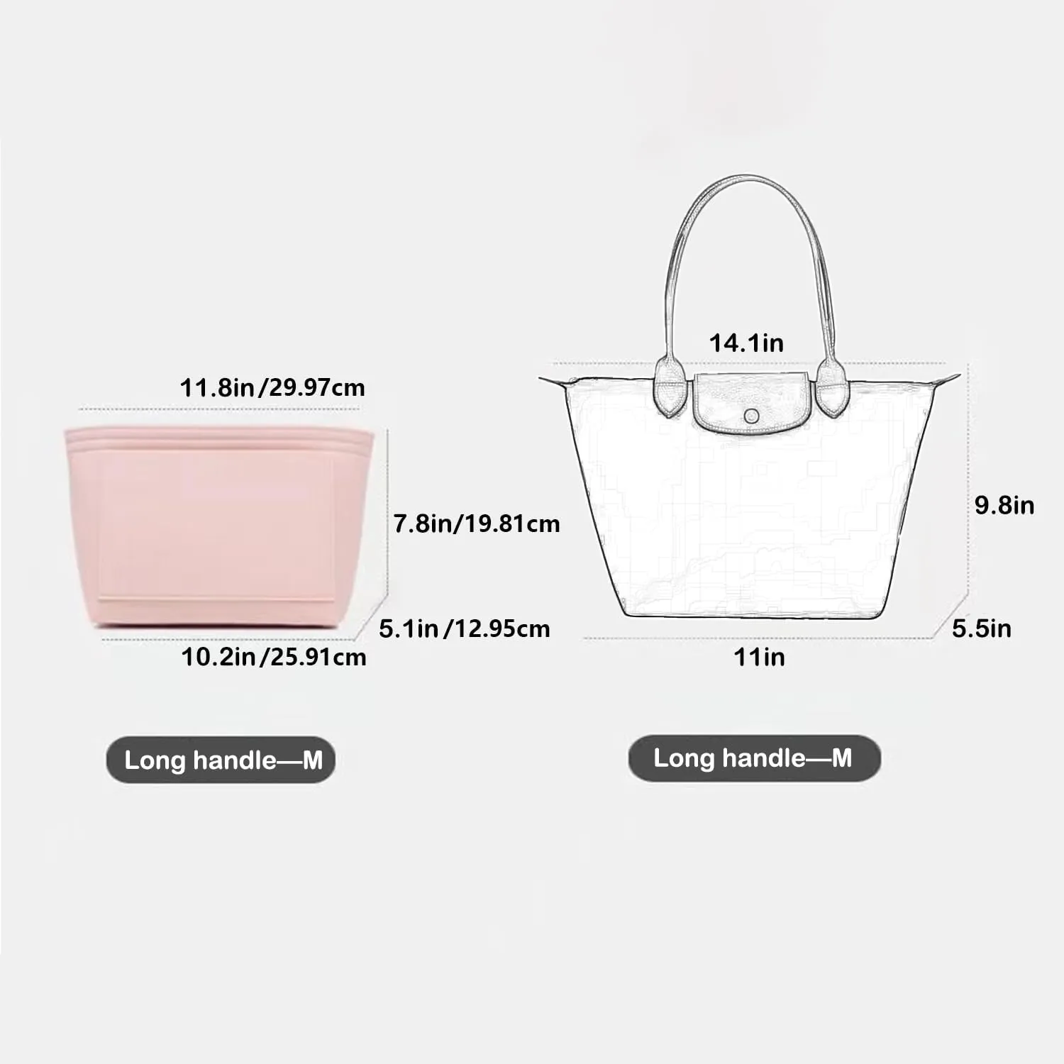 Bag Insert Organizer, purse accessories, Suitable For Longchamp long handle tote organizer (Black, L（long handle）)