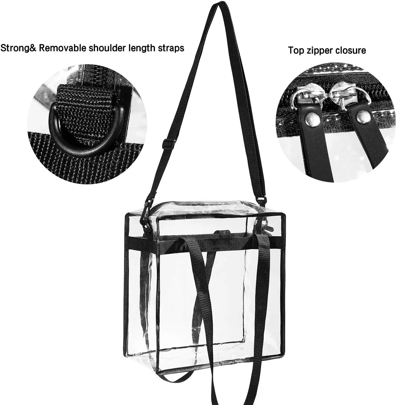 BAGAIL Clear Bags Stadium Approved Clear Tote Bag with Zipper Closure Crossbody Messenger Shoulder Bag with Adjustable Strap