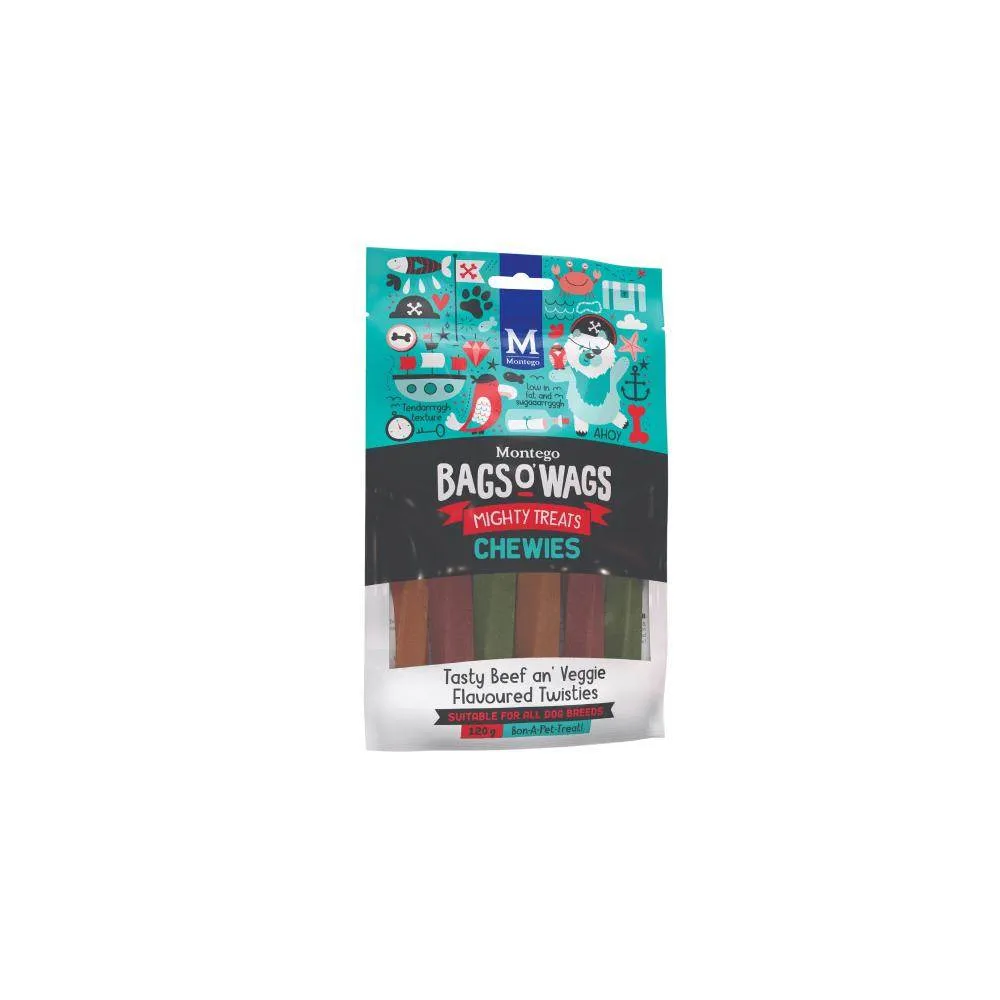 Bags O' Wags Chewies Beef & Veggie Sticks Dog Treats 120g