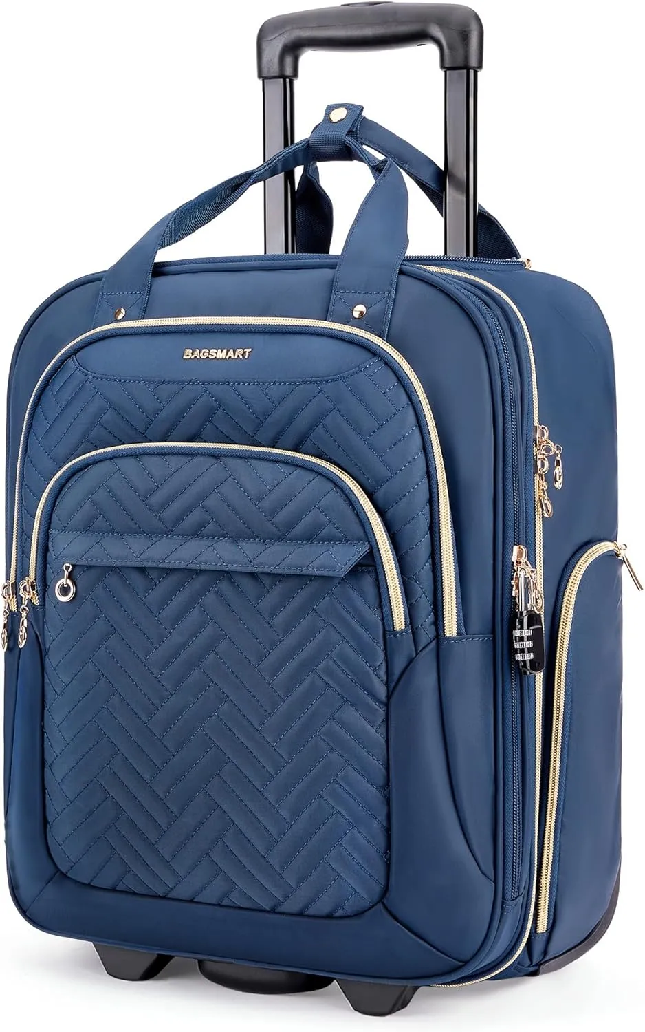BAGSMART Underseat Carry On Luggage Airline approved,16-inch Underseater Softside Travel Suitcase with Wheels Lightweight Overnight Rolling Carry-on Luggage for Women Men Weekender,Dark Blue
