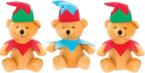 Baker Ross - Christmas Elf Teddy Bears, Kids Toys to Play with Stocking Stuffers Winter Party Bags (3 Pack), Multicolor (AV632)