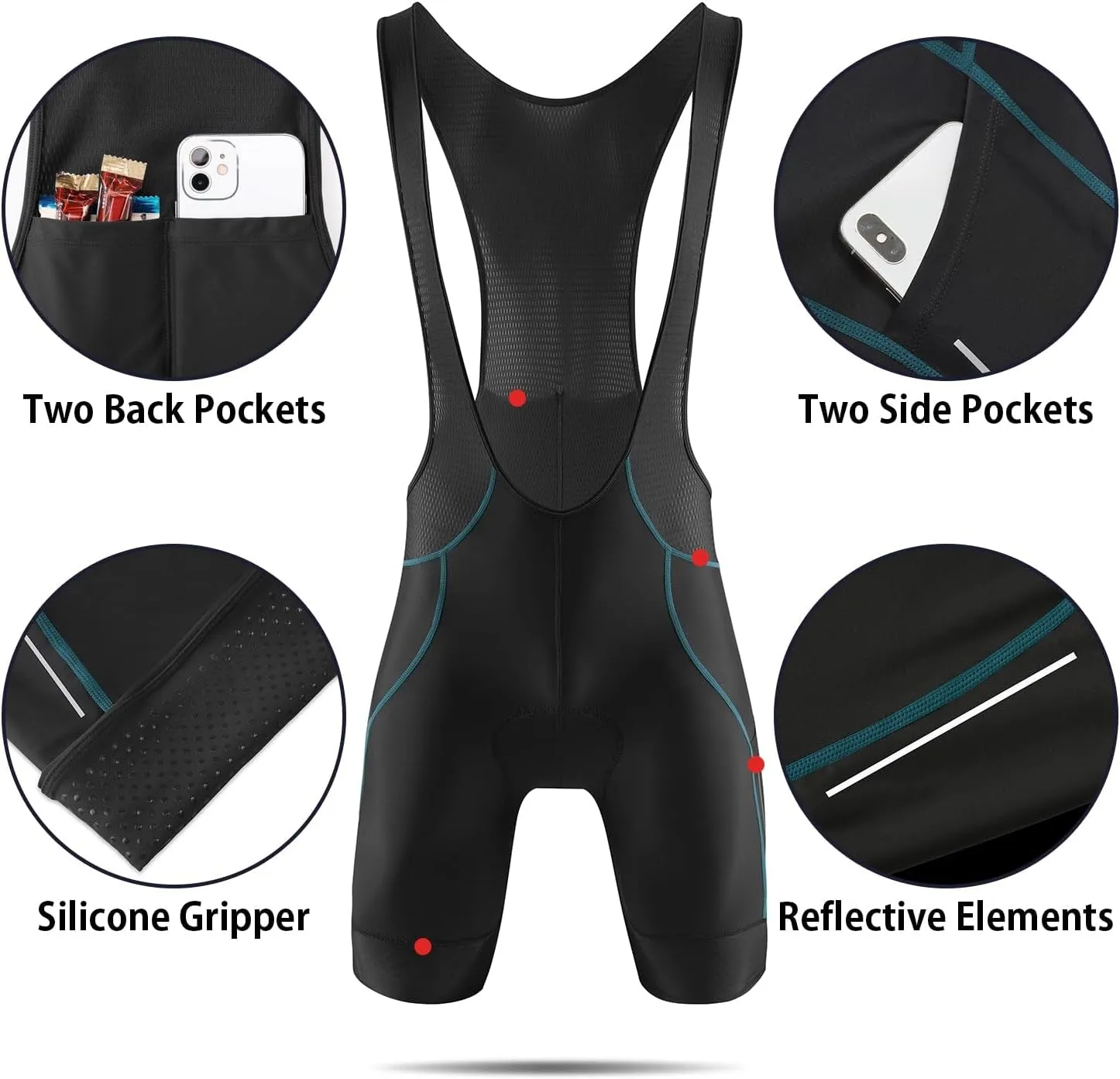 baleaf Men's Cycling Bib Shorts 4D Padded, Road Bike Cycling Bibs Biking Bicycle Shorts Gel Pockets UPF50 