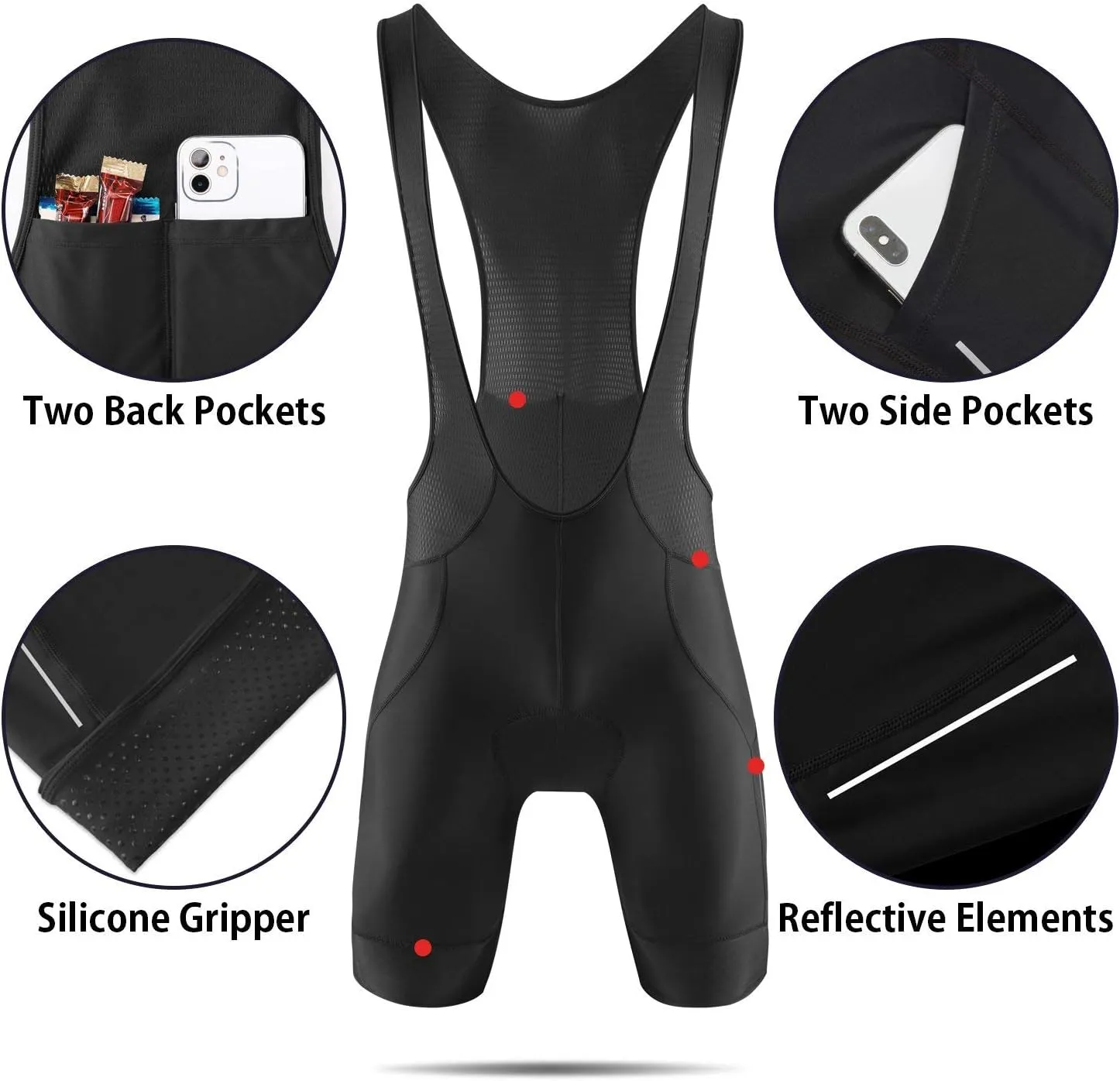 baleaf Men's Cycling Bib Shorts 4D Padded, Road Bike Cycling Bibs Biking Bicycle Shorts Gel Pockets UPF50 