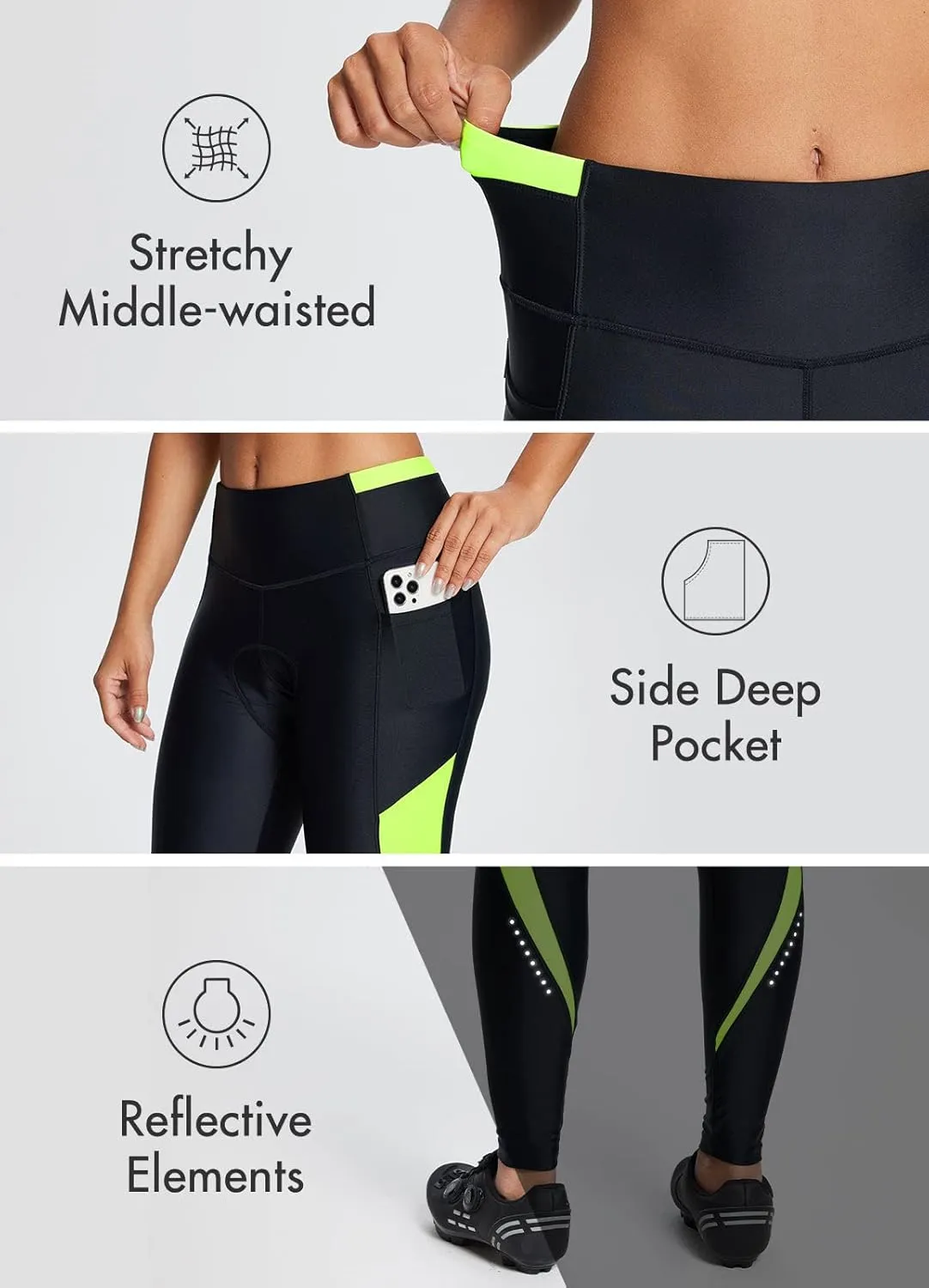 baleaf Women's Bike Pants 4D Padded Cycling Tights High Waisted Bicycle Clothes Pockets Biking Apparel UPF 50 