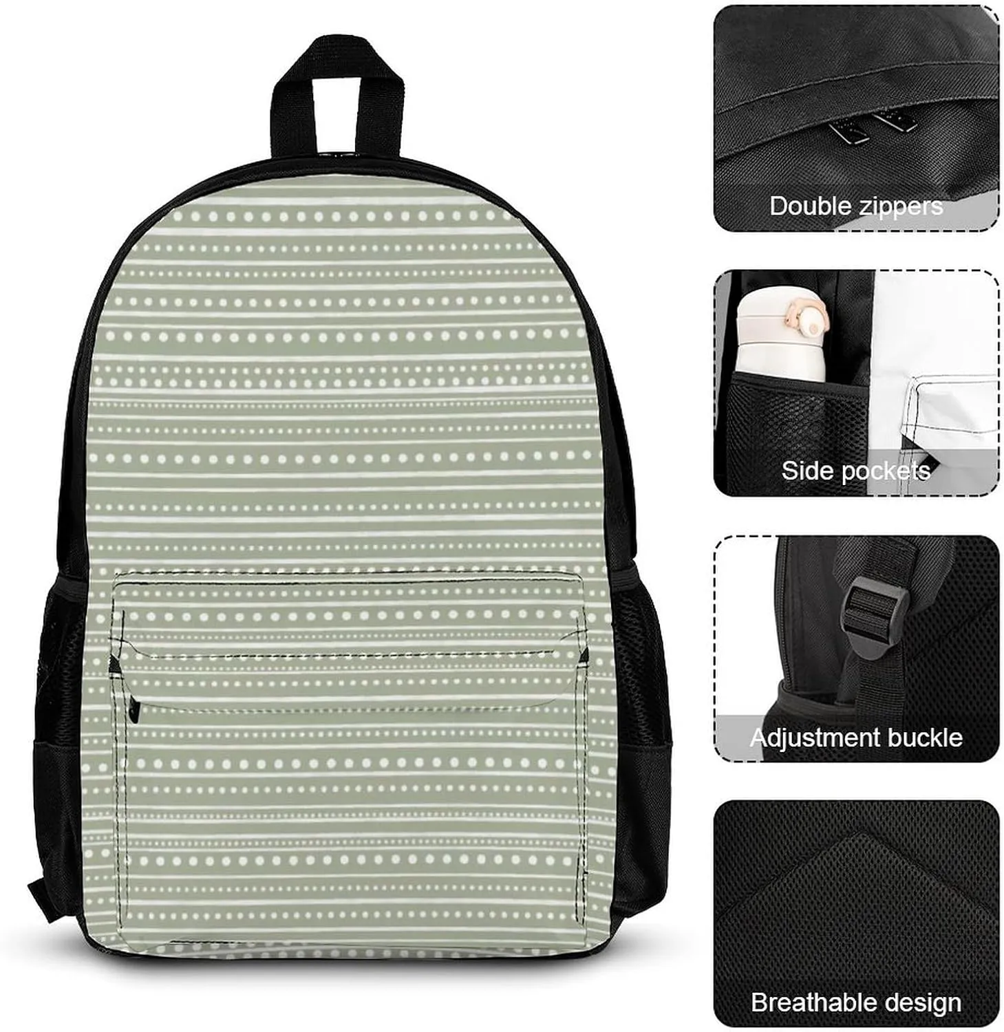 Bamanko Dotted Striped Lightweight Pocket Backpack Crossbody Lunch Bag Set Unisex