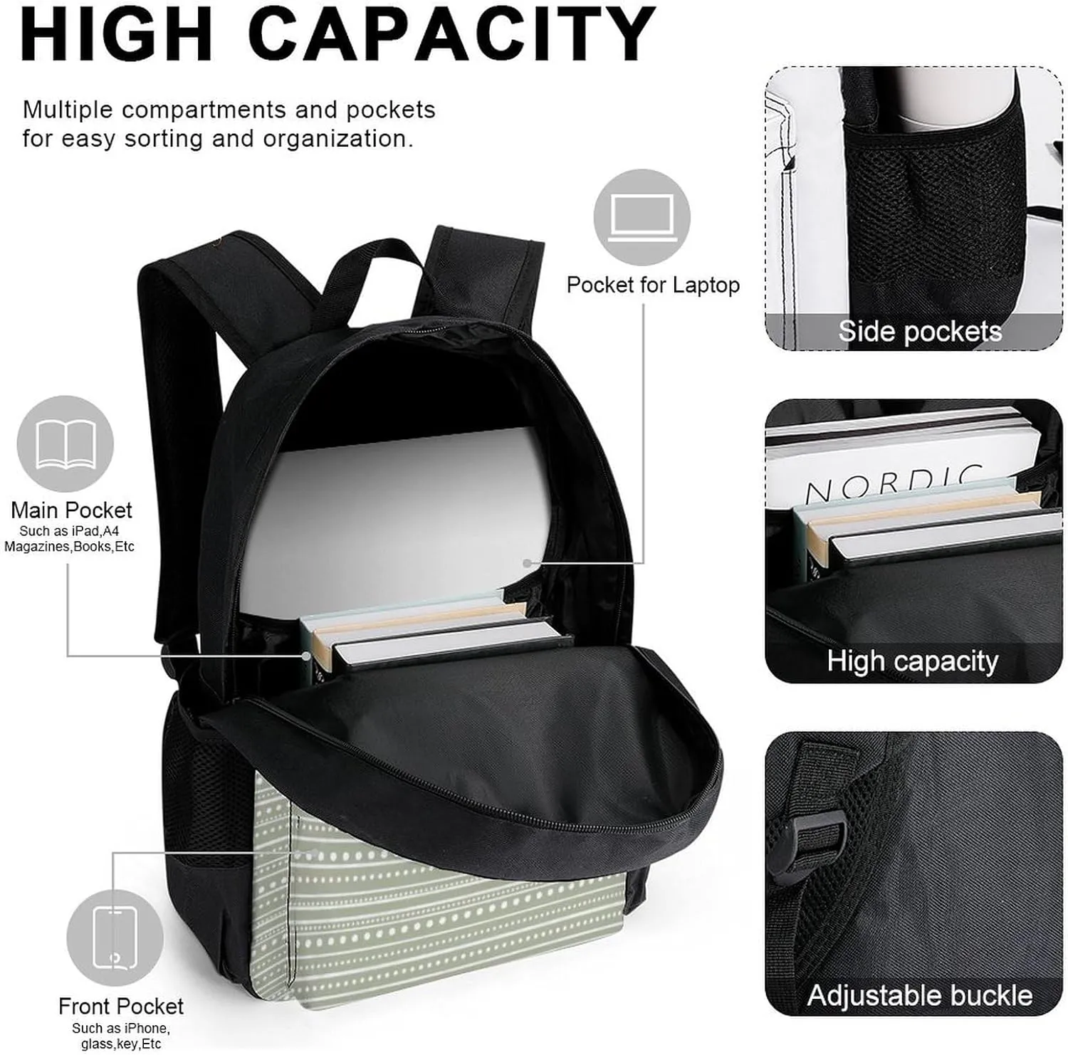 Bamanko Dotted Striped Lightweight Pocket Backpack Crossbody Lunch Bag Set Unisex