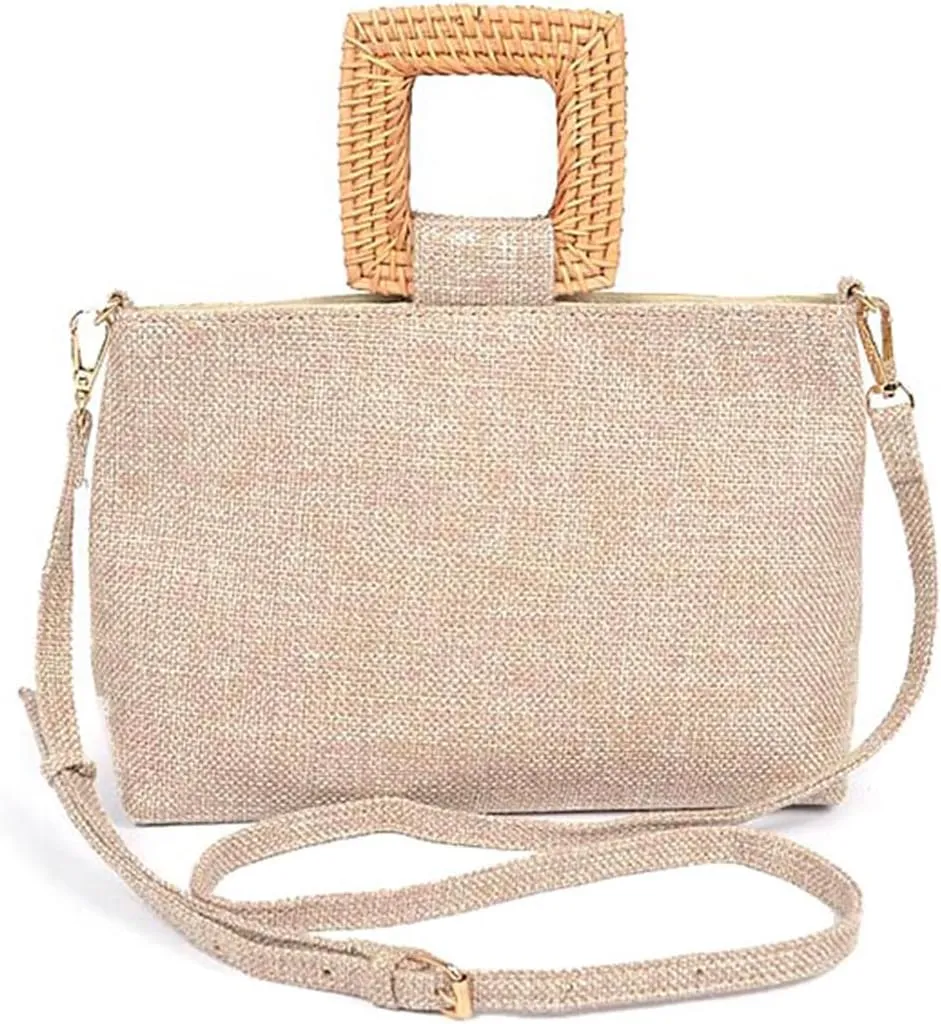 Bamboo Top Handle Linen Convertible Clutch Bag Women's Luxury Sparkle Evening Handbag for Dinner Party & Bridal Events