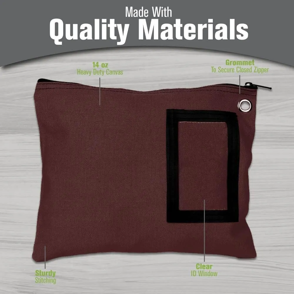 BankSupplies Canvas Interoffice Mailer | 12” W x 9” H | Large Storage Bag | Burgundy | Grommet for Padlock & Zip Tie | 5” W x 3” H Framed Cardholder | Zipper Closure | Bank Bag
