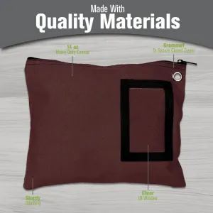 BankSupplies Canvas Interoffice Mailer | 12” W x 9” H | Large Storage Bag | Burgundy | Grommet for Padlock & Zip Tie | 5” W x 3” H Framed Cardholder | Zipper Closure | Bank Bag