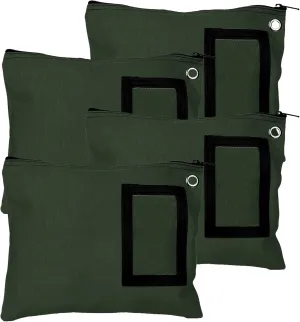 BankSupplies Canvas Zipper Bags | 12W x 9H | Set of 4 | Large Storage Bags | Grommet for Zip Tie & Padlock | 5W x 3H Framed Cardholder | Zipper Closure | Bank Bags