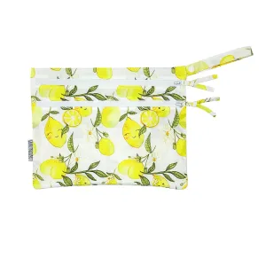 BapronBaby Fresh Lemon Wet Dry Bag - Waterproof Two Zipper Pockets - Reusable for Mealtime, Diapers, Stroller, Snacks, Swimsuits - Machine Washable - 11" x 9"