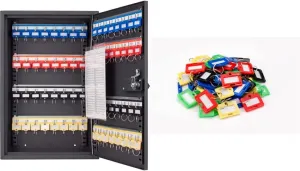 BARSKA Adjustable Key Cabinet with Colorful Key Tags Combination Lock (64 Position) Assorted Colored Small Key Tags (50 Pack)