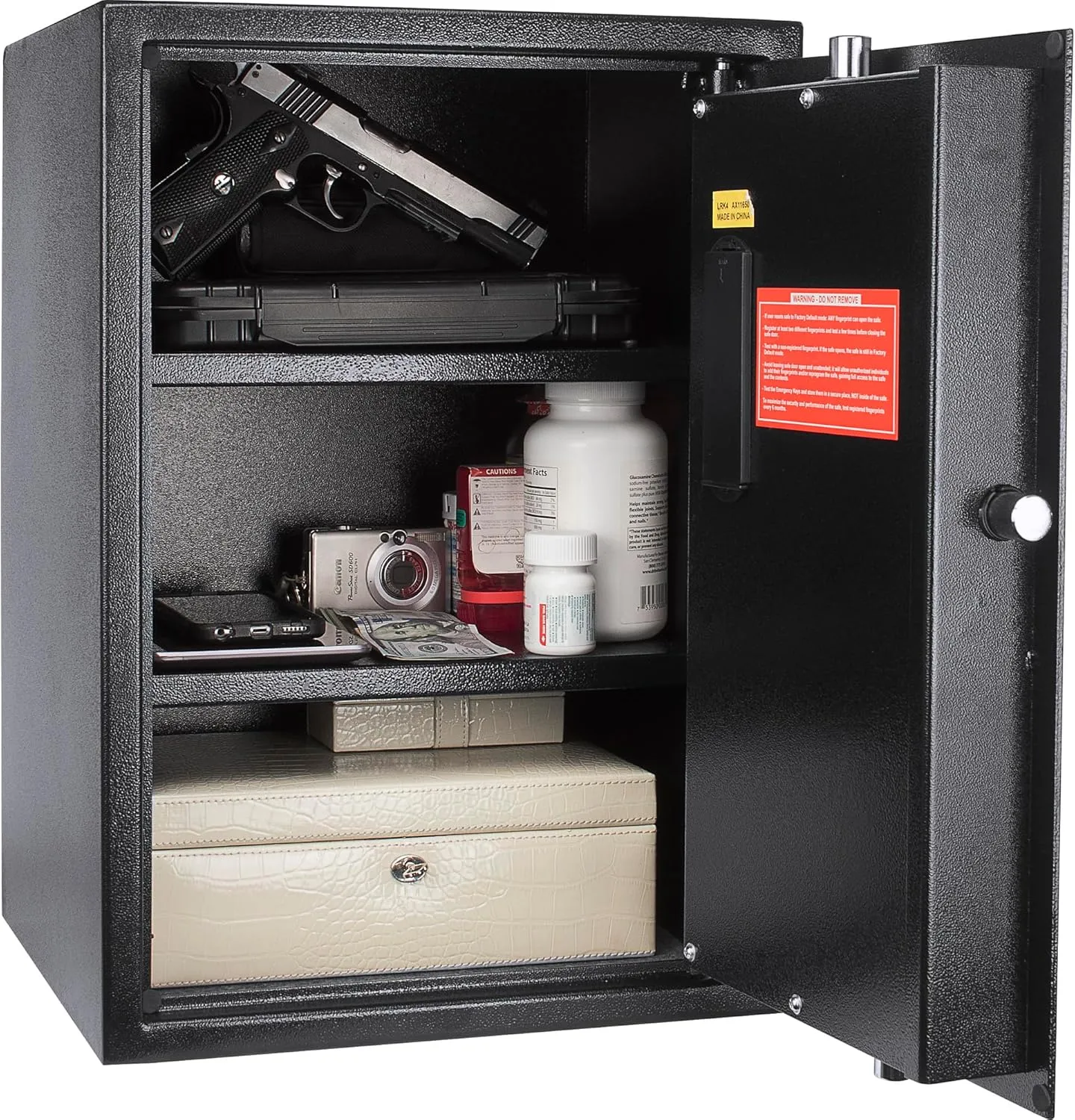 Barska Biometric Fingerprint Security Home Safe Lock Box for Handgun Document Money - DELUXE