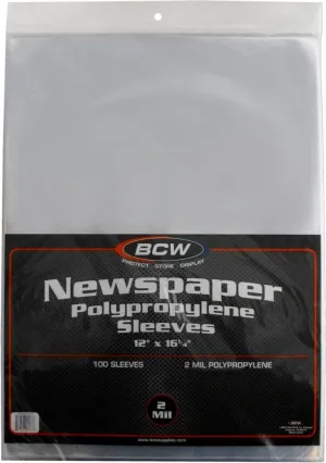 BCW Newspaper Sleeves 12x16 – 100 Pack | Crystal Clear 2 Mil Archival Protectors | Acid-Free Polypropylene for Newspapers, Prints, Posters & Collectibles