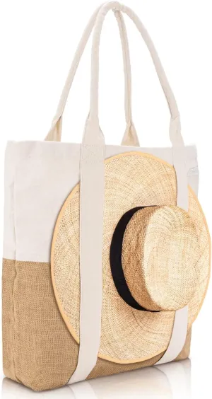 Beach Bag - Large Woven Beach Tote Bag - Boho Chic Travel Tote Bag With Hat Holder