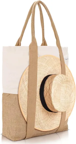 Beach Bag - Large Woven Beach Tote Bag - Boho Chic Travel Tote Bag With Hat Holder