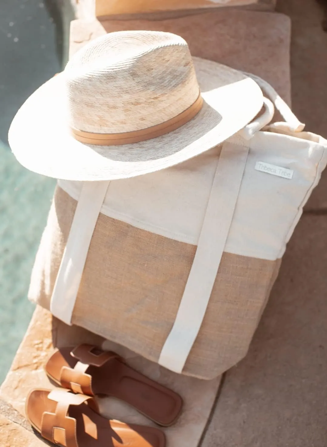 Beach Bag - Large Woven Beach Tote Bag - Boho Chic Travel Tote Bag With Hat Holder