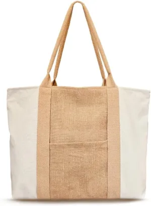 Beach Bag - Large Woven Beach Tote Bag - Boho Chic Travel Tote Bag With Hat Holder