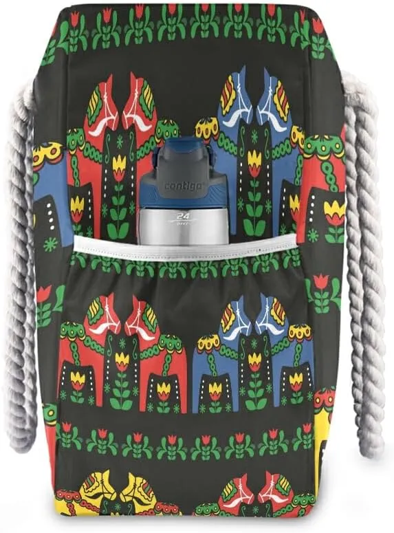 Beach Bag Swedish Dala Horse Folk Tote Travel Bag luggage bag Grocery Shopping Bag Carry Bag