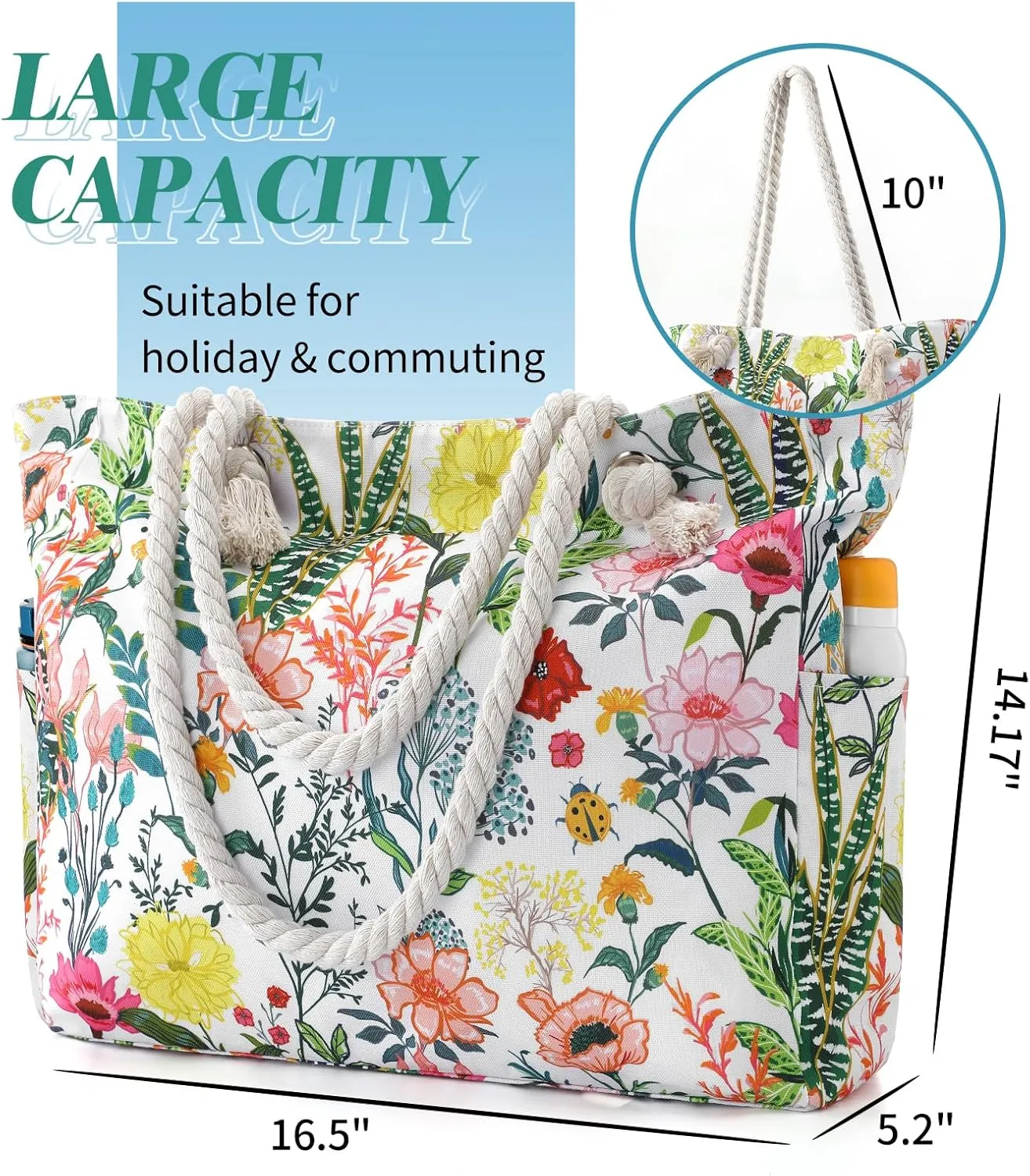 Beach Bags for Women - Large Beach Tote Bag, Women Sandproof Pool Bag for Pool Gym Grocery Travel