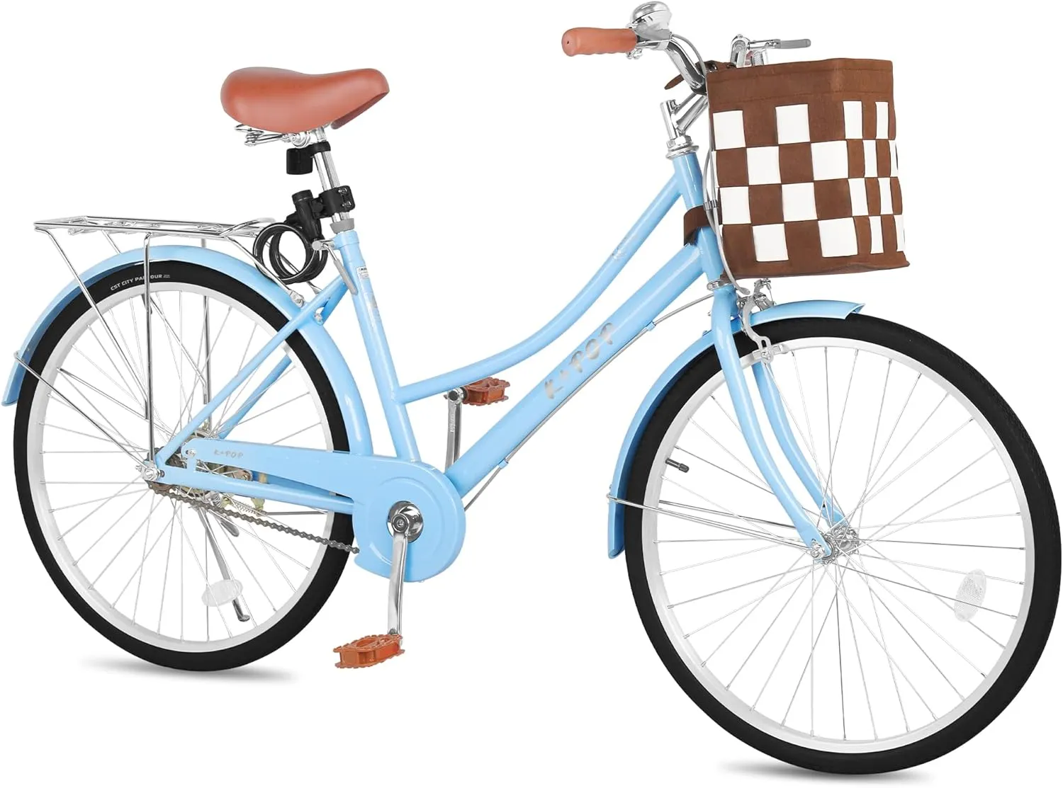 Beach Cruiser Bike for Women, 24 Inch Bikes for Women with Basket, Womens Bicycle with Adjustable Seat, Single Speed City Commuter Cruiser Bike, Adult Bicycle with Rack & Lock