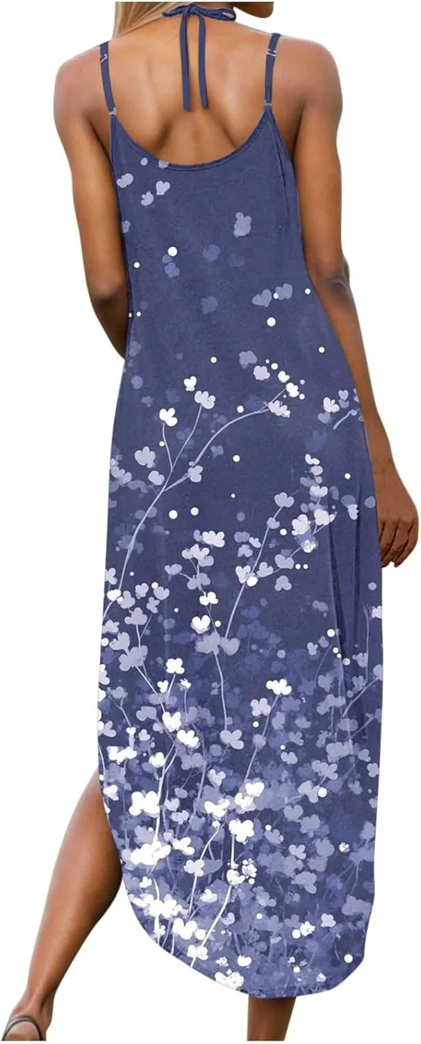 Beach Dresses for Women 2025 Vacation Spring Boho Floral Long Sundress Summer Flowy Sleeveless Casual Maxi Dress