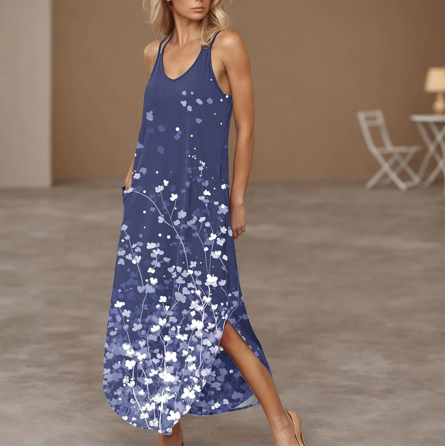 Beach Dresses for Women 2025 Vacation Spring Boho Floral Long Sundress Summer Flowy Sleeveless Casual Maxi Dress